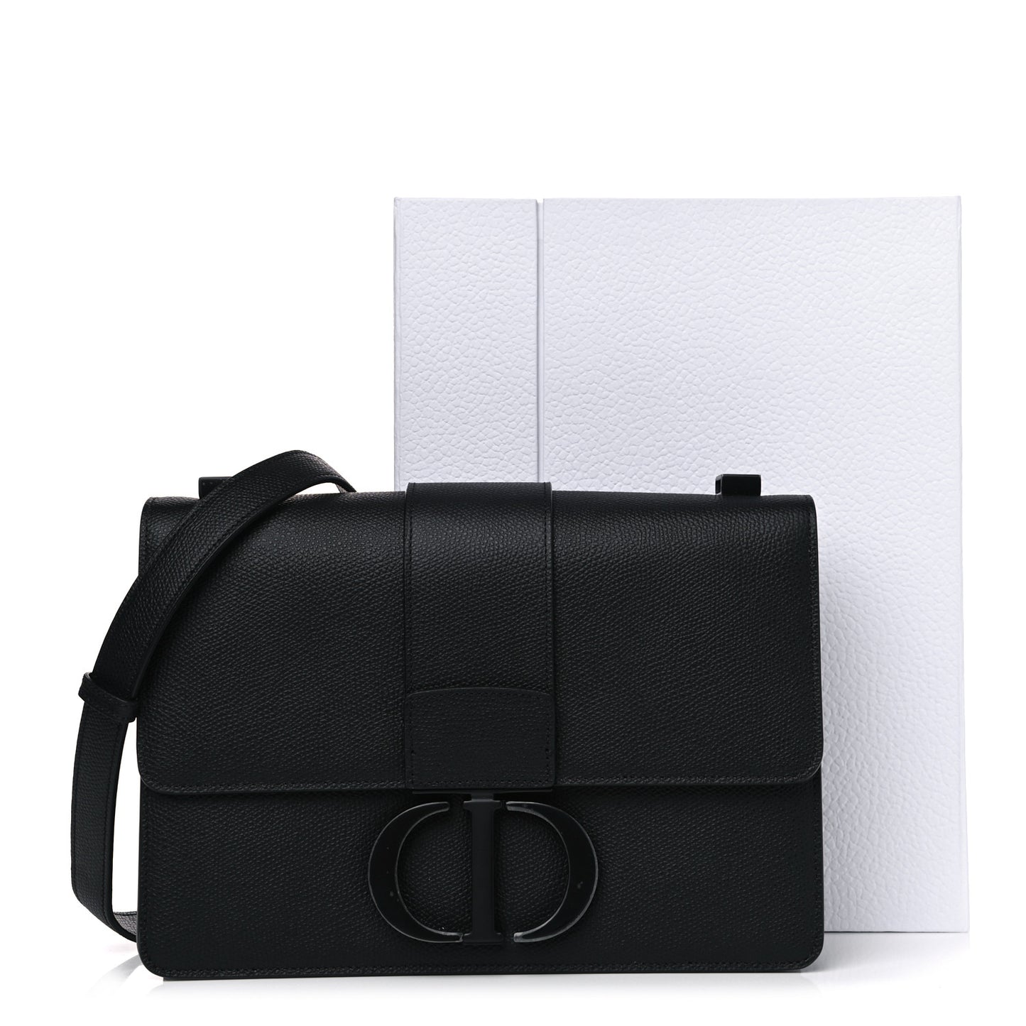 Ultra Matte Grained Calfskin 30 Montaigne Flap Bag Black
