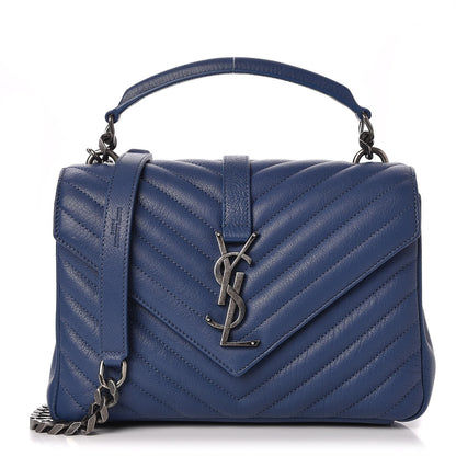Saint Laurent Sheepskin Matelasse Monogram Medium College Bag Navy 1 of 7