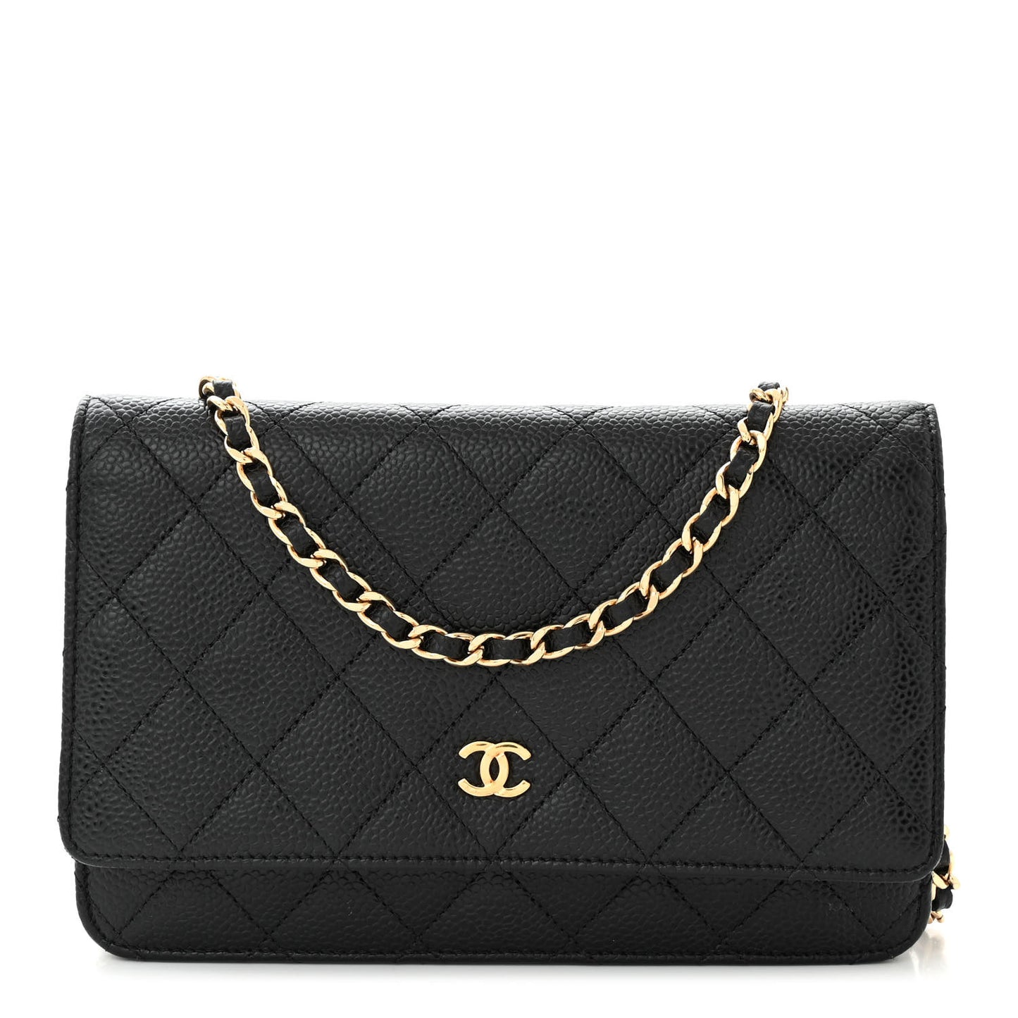 Caviar Quilted Wallet on Chain WOC Black