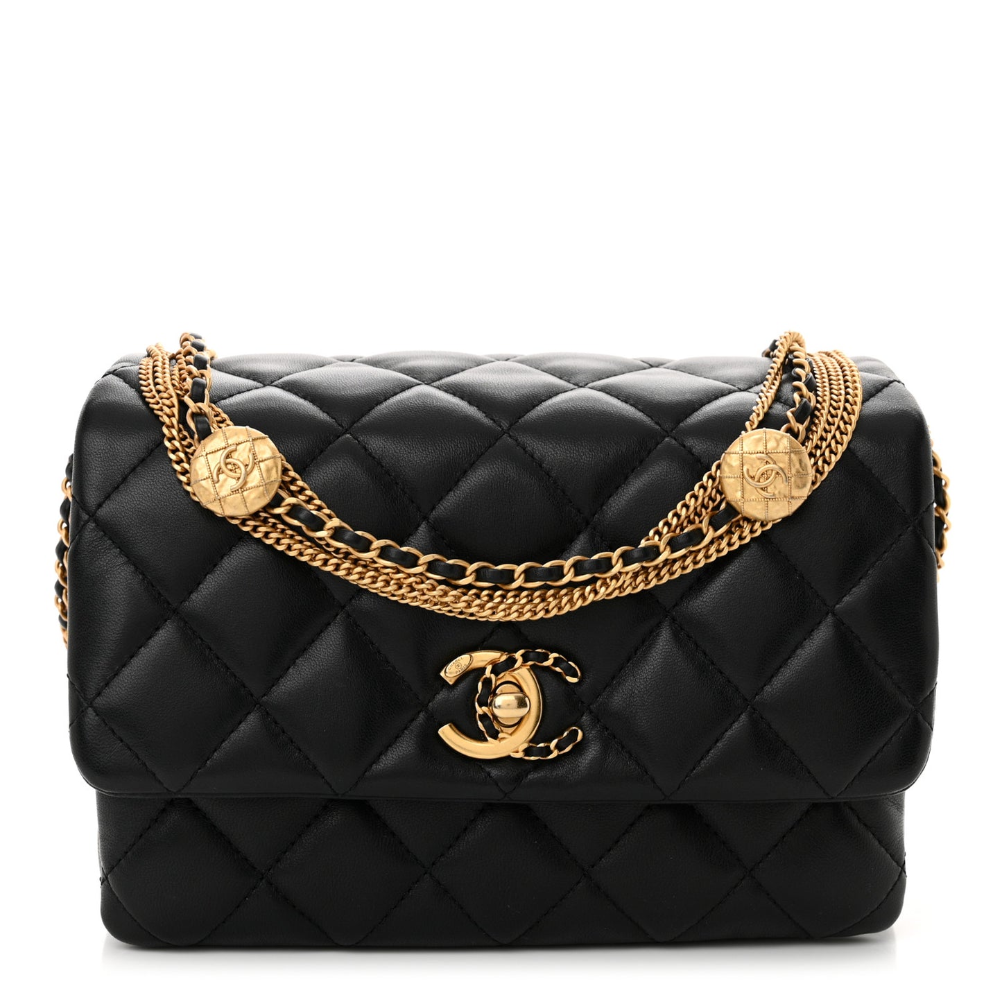 Lambskin Quilted Mini Medallion Multi Chain Flap Black