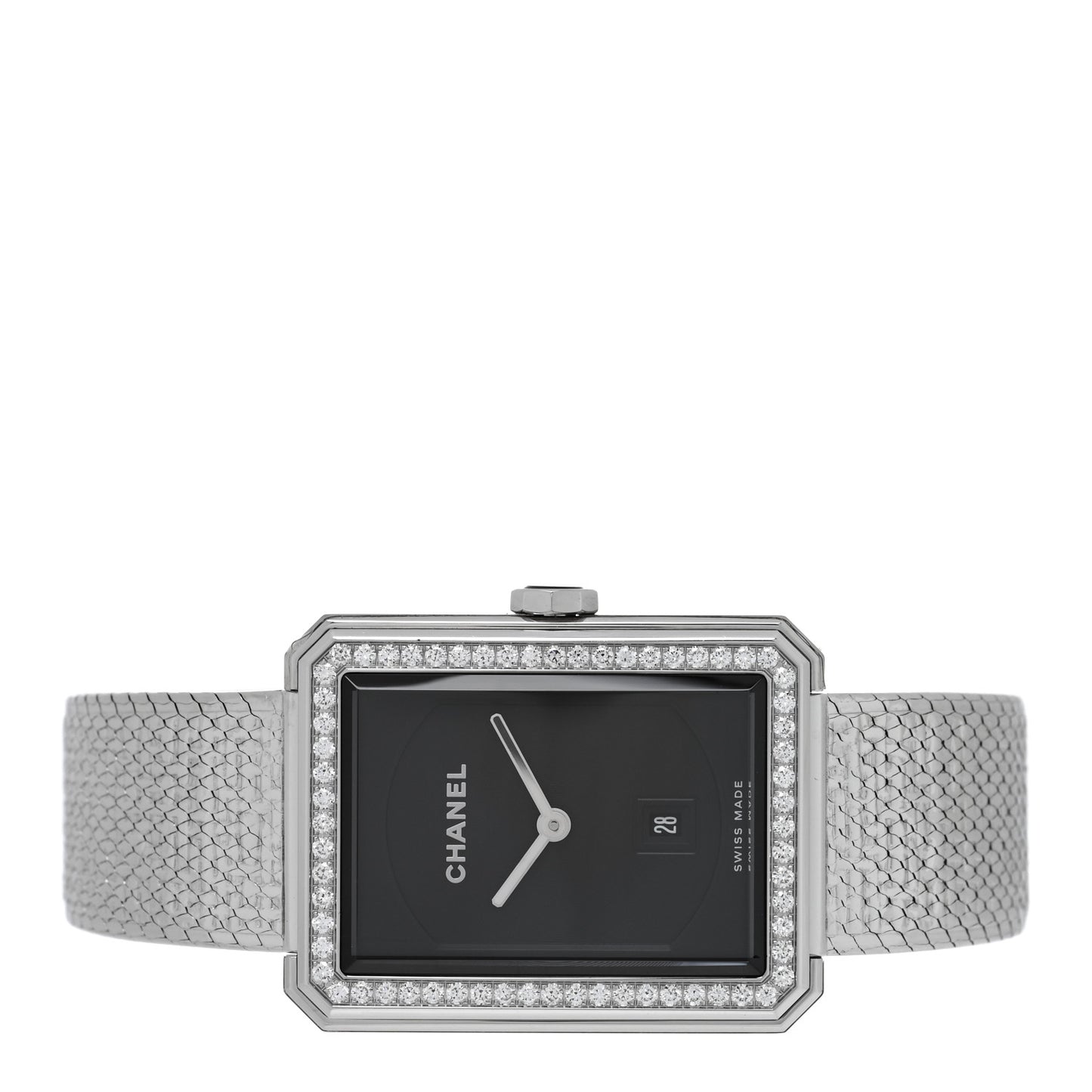 Stainless Steel Diamond Bezel 27mm Boy-Friend Tweed Quartz Watch Black