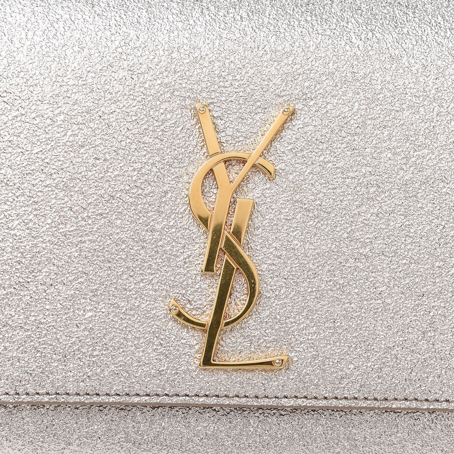 Textured Metallic Calfskin Classic Monogram Cassandre Clutch Silver