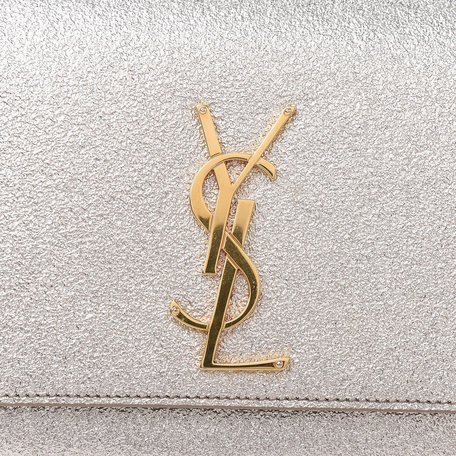 Saint Laurent Textured Metallic Calfskin Classic Monogram Cassandre Clutch Silver 9 of 11