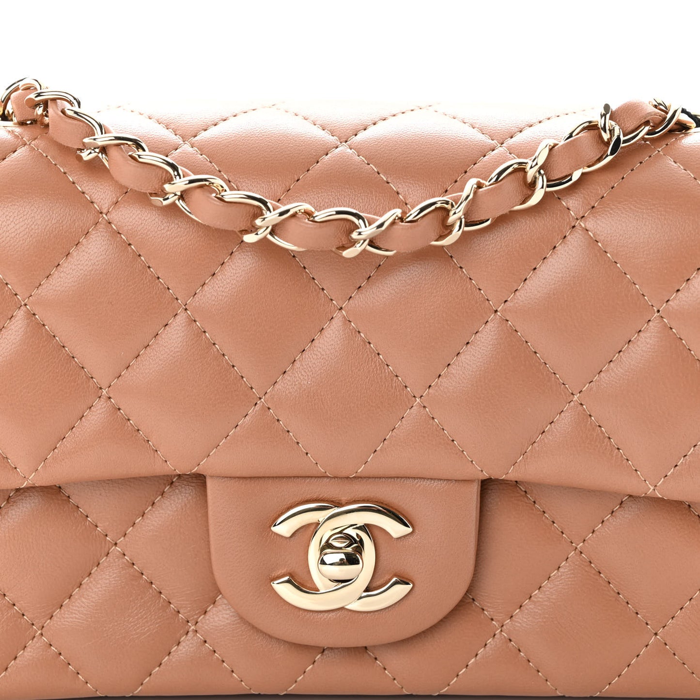 Lambskin Quilted Mini Rectangular Flap Brown