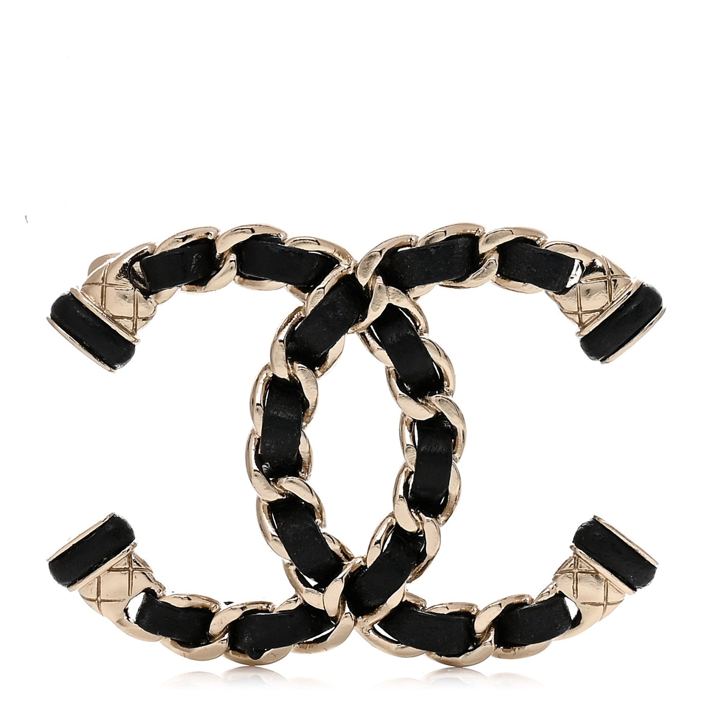 Lambskin Chain CC Brooch Black Gold