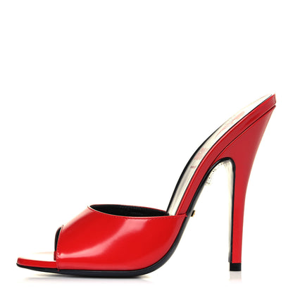 Gucci Polished Calfskin Scarlet High Heel Slide Sandals 37.5 Heron Red 1 of 8