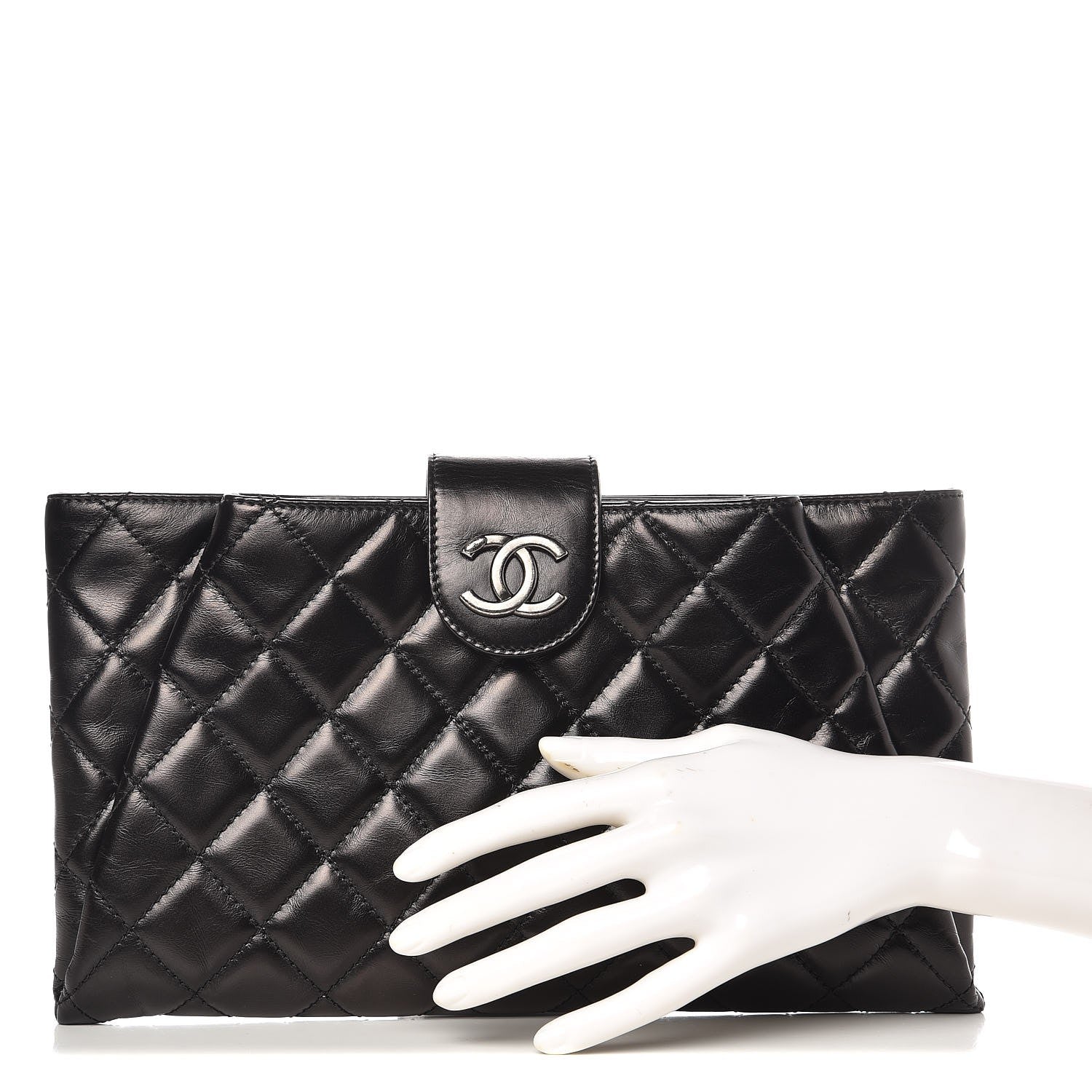 Chanel Glazed Calfskin Quilted Coco Pleats Clutch Black 2 of 7