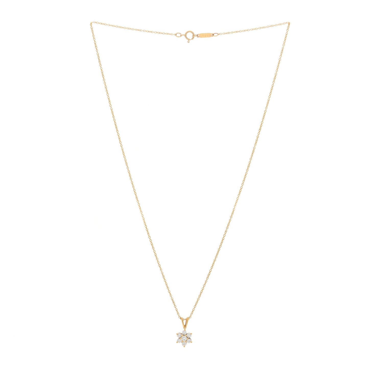 18K Yellow Gold Diamond Flower Pendant Necklace