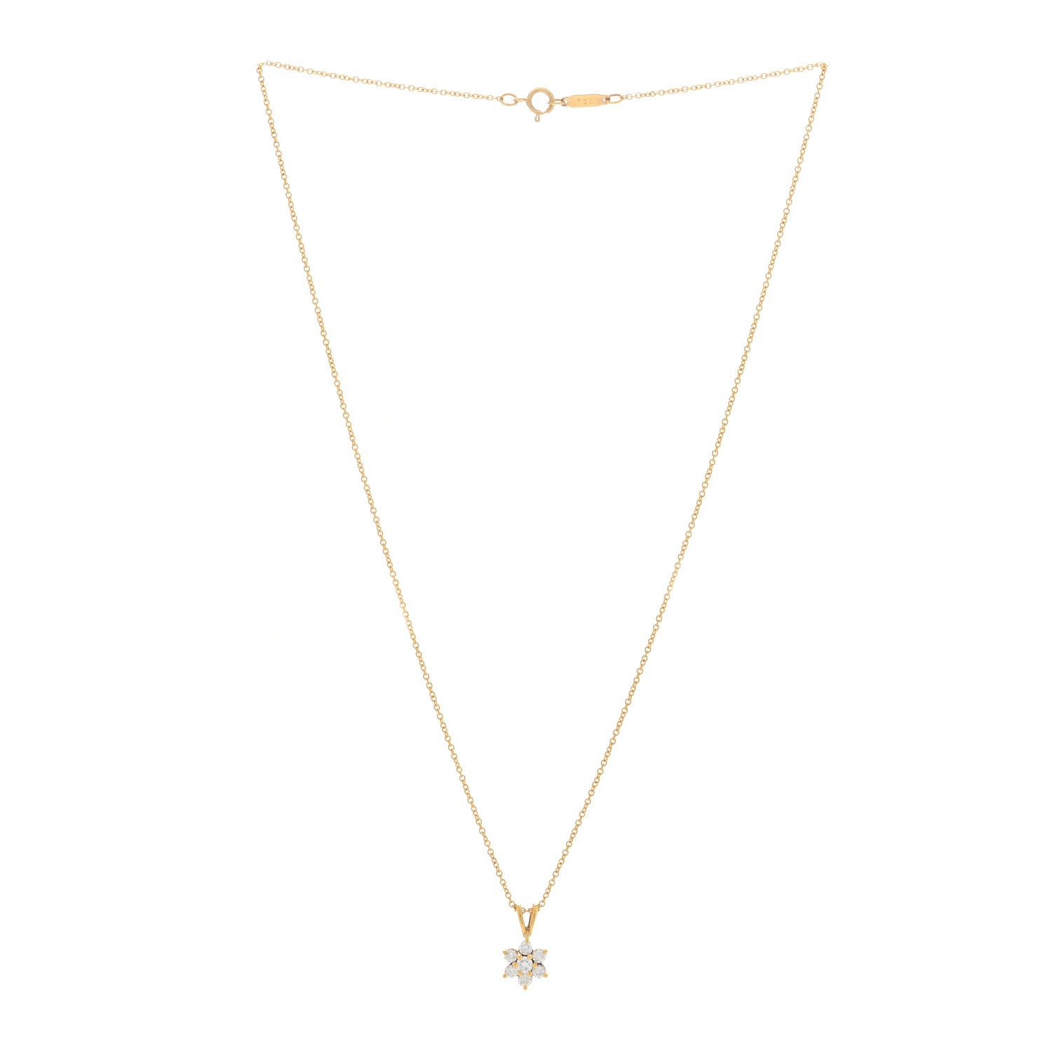 Tiffany 18K Yellow Gold Diamond Flower Pendant Necklace 2 of 3