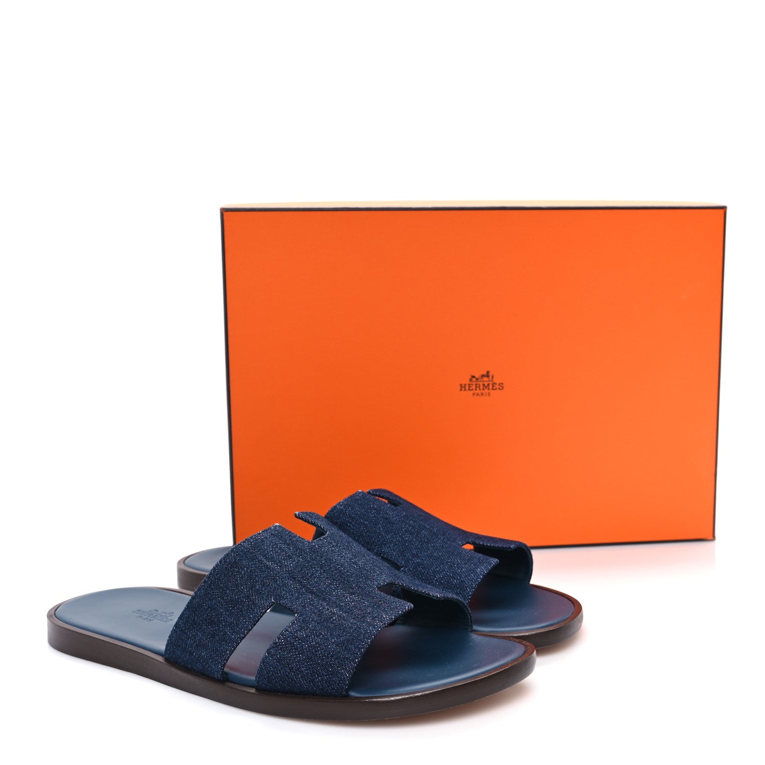 Hermes Denim Calfskin Mens Izmir Sandals 42.5 Bleu Brut Bleu