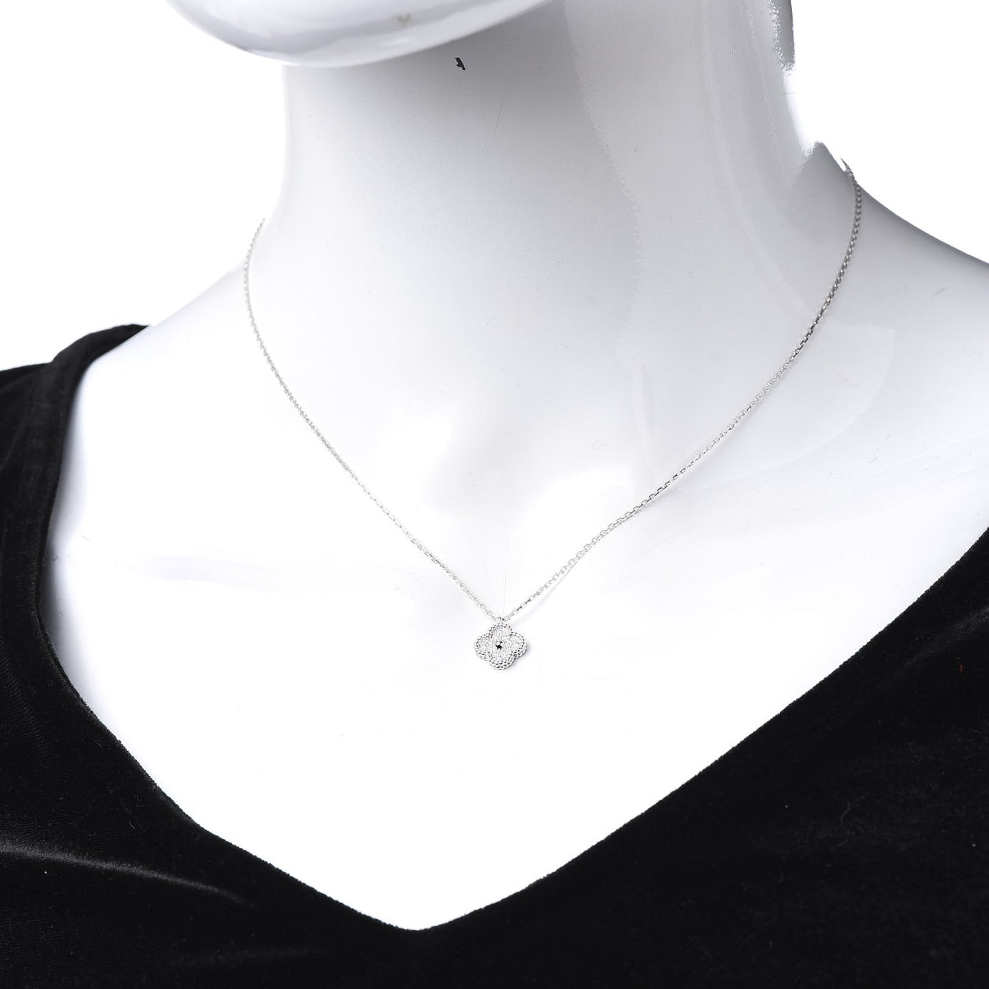 18K White Gold Diamond Sweet Alhambra Pendant Necklace