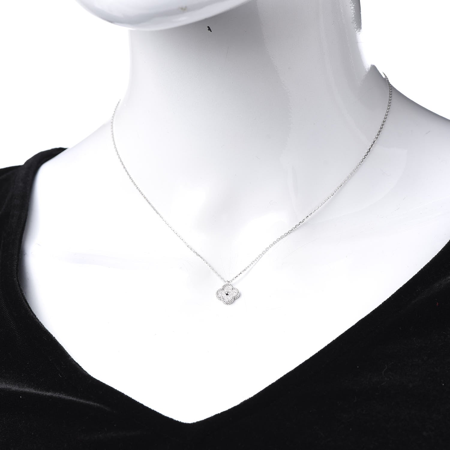 Van Cleef & Arpels 18K White Gold Diamond Sweet Alhambra Pendant Necklace 2 of 6