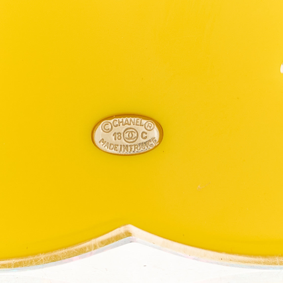 Chanel Resin Glitter Crystal CC Brooch Yellow Blue 4 of 5