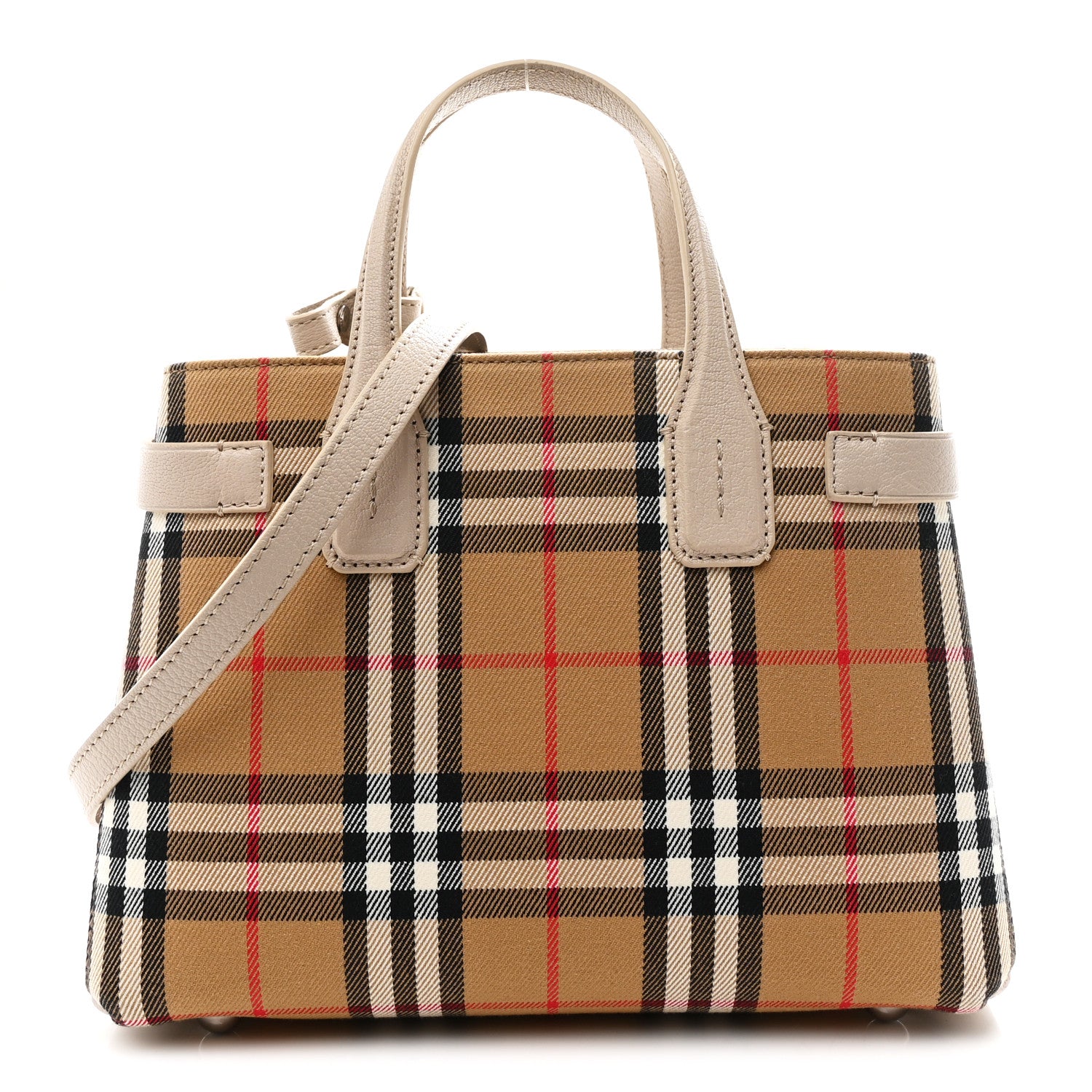 Burberry Goatskin Vintage Check Small Banner Tote Limestone 1 of 10