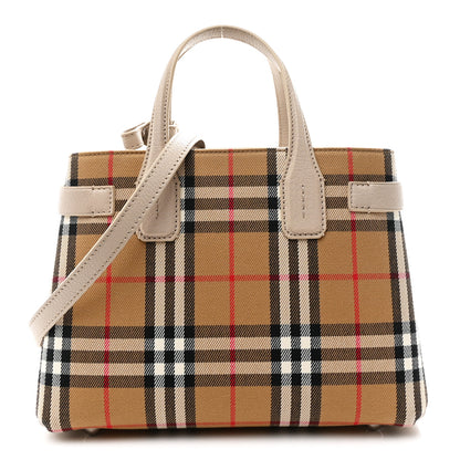 Burberry Goatskin Vintage Check Small Banner Tote Limestone 1 of 10