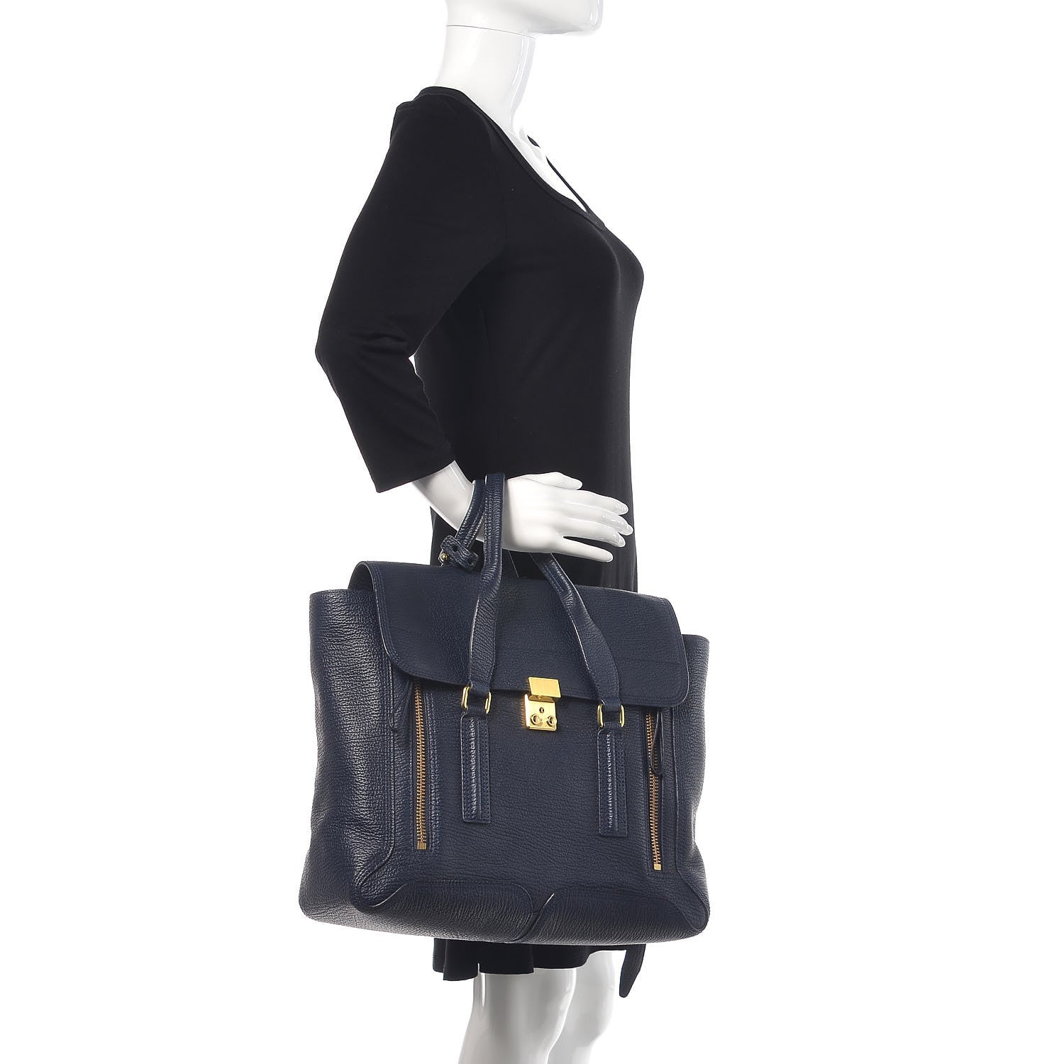 3.1 Phillip Lim 3.1 Textured Calfskin Large Pashli Satchel Ink 3 of 10