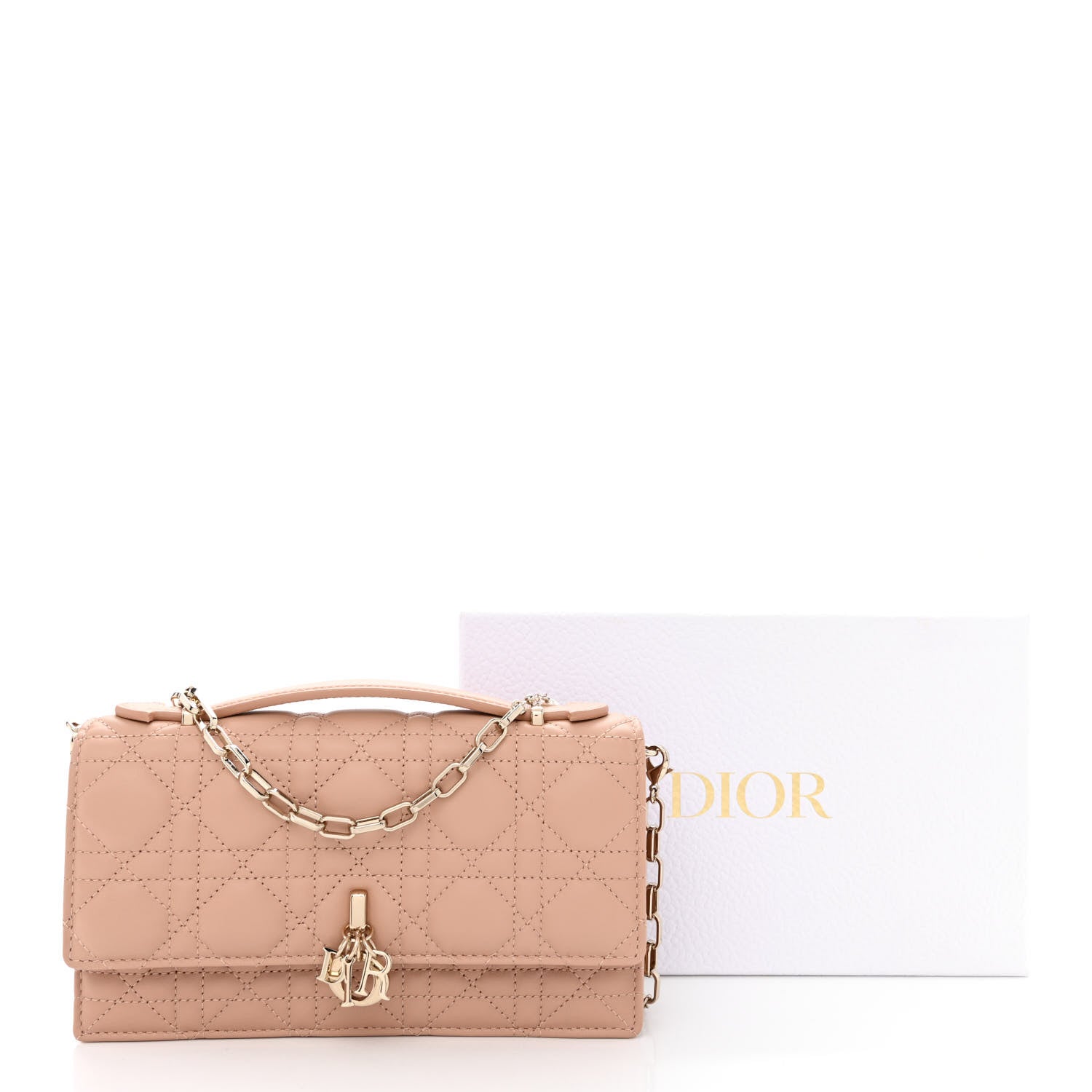 Christian Dior Lambskin Lady Dior Top Handle Clutch Caramel Beige 12 of 12