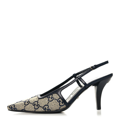 Gucci GG Monogram Malaga Kid Crystal Square G 75mm Slingback Pumps 35.5 Beige Blue 1 of 8