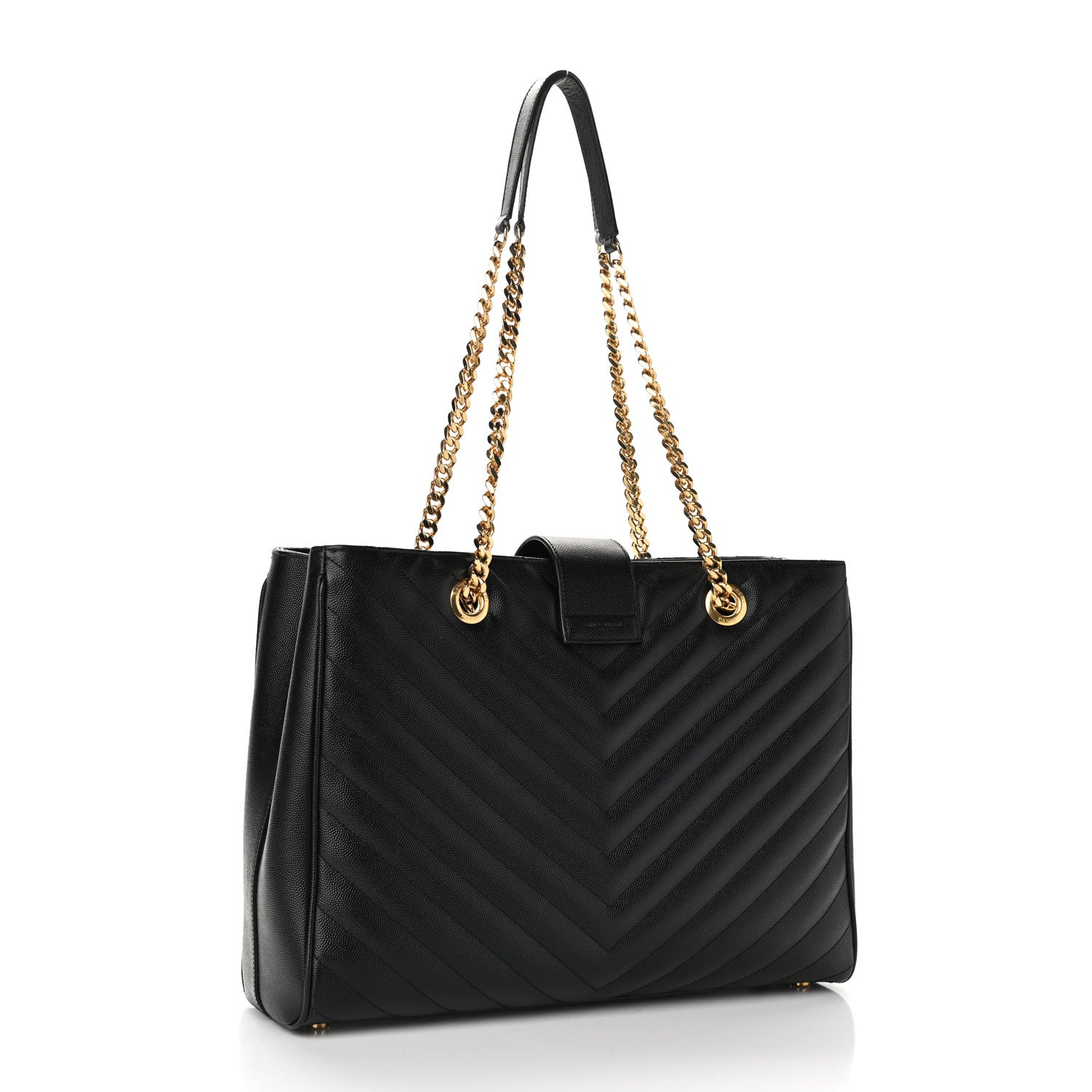 Saint Laurent Grain De Poudre Matelasse Chevron Monogram Shopping Bag Black 3 of 11
