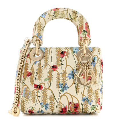 Christian Dior Calfskin Hibiscus Printed Embroidered Mini Lady Dior Beige Multicolor 1 of 11
