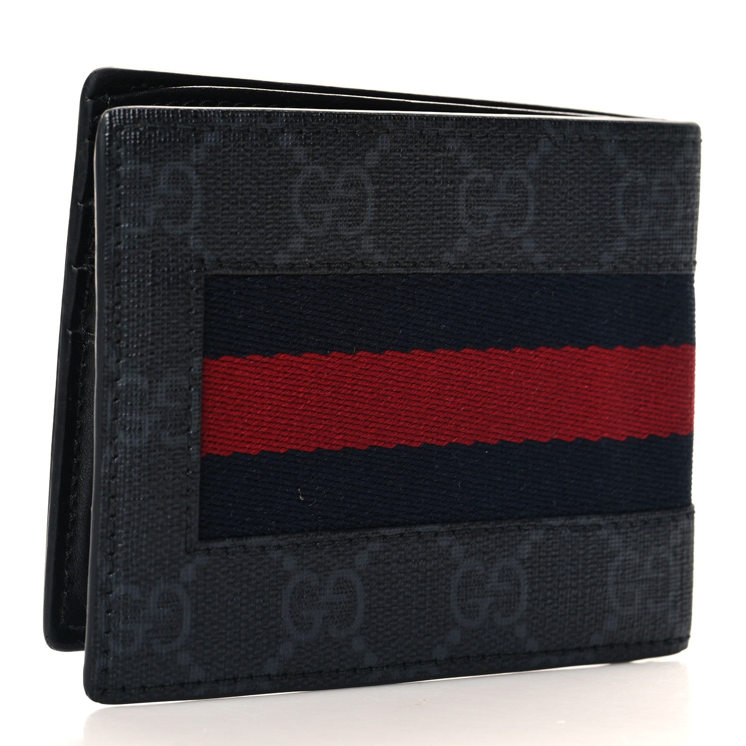 Gucci GG Supreme Monogram Selleria Calfskin Web New Web Bi-Fold Wallet Black 3 of 7