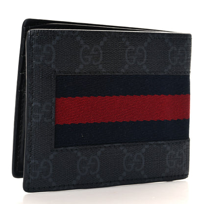 Gucci GG Supreme Monogram Selleria Calfskin Web New Web Bi-Fold Wallet Black 3 of 7