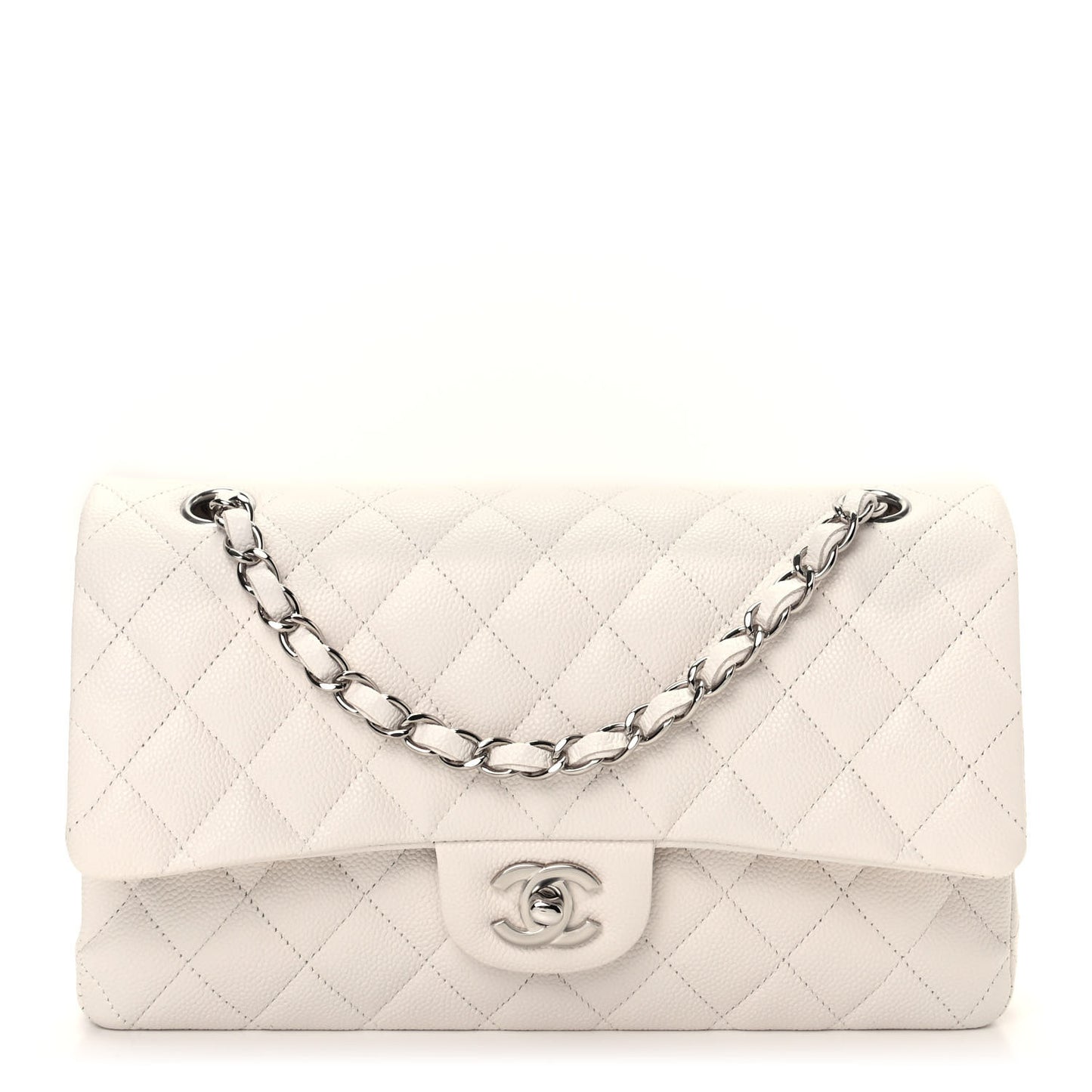Caviar Quilted Medium Double Flap White