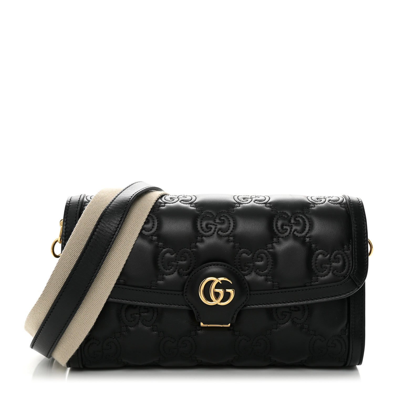 Gucci Calfskin GG Matelasse Small Flap Shoulder Bag Black Natural 1 of 10