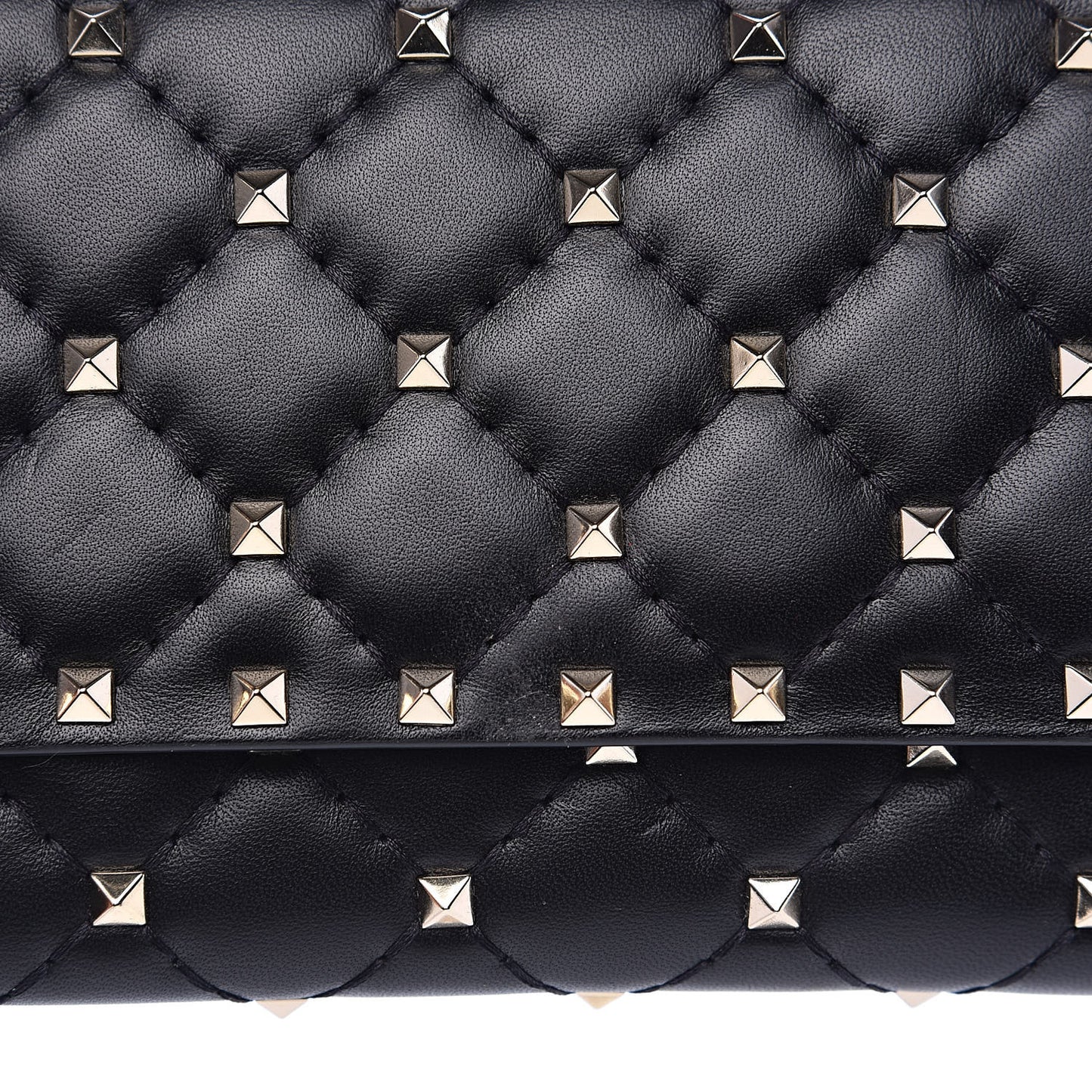 Lambskin Rockstud Spike Flap Wallet on Chain Black