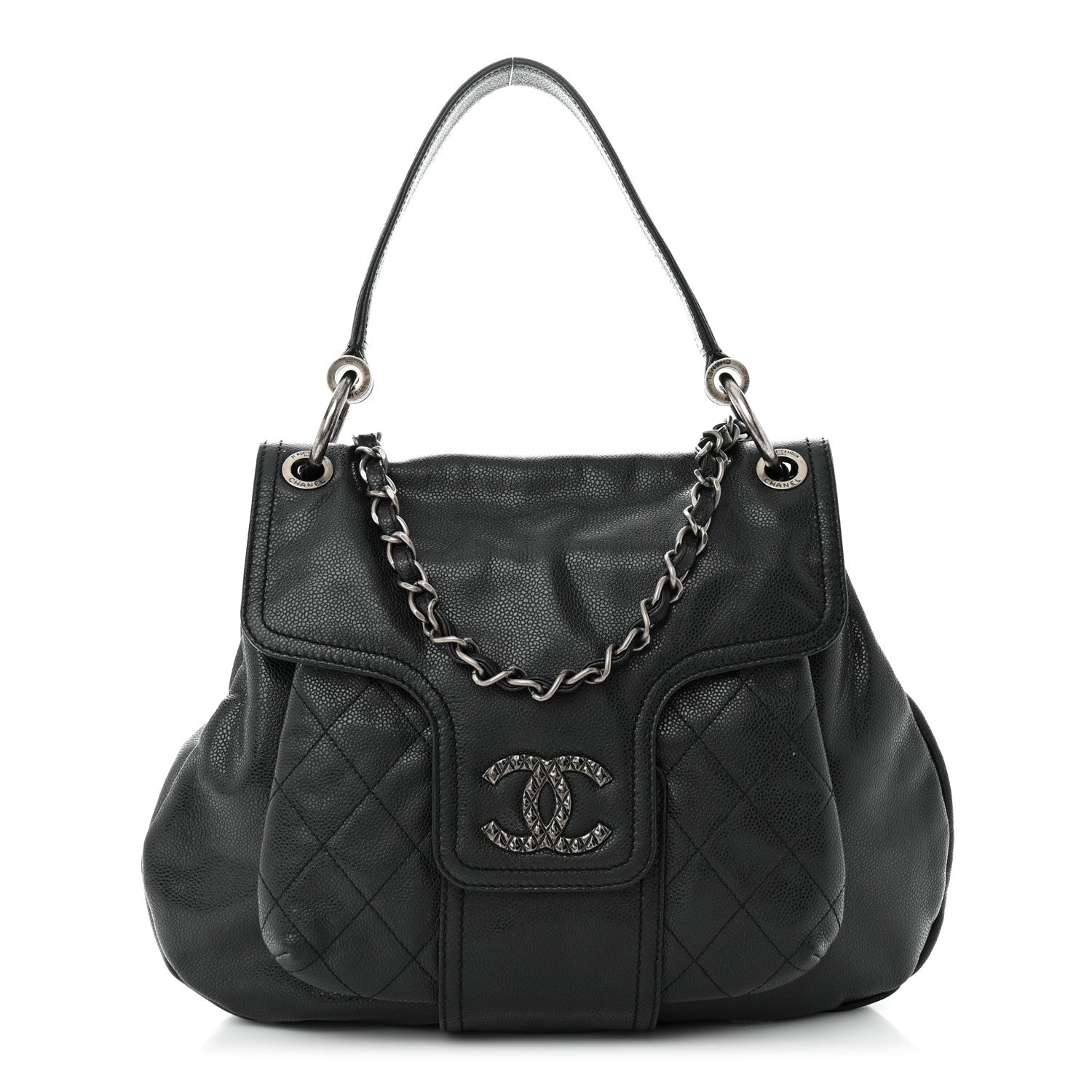 Chanel Glazed Caviar Coco Rider Flap Hobo Dark Grey 1 of 10
