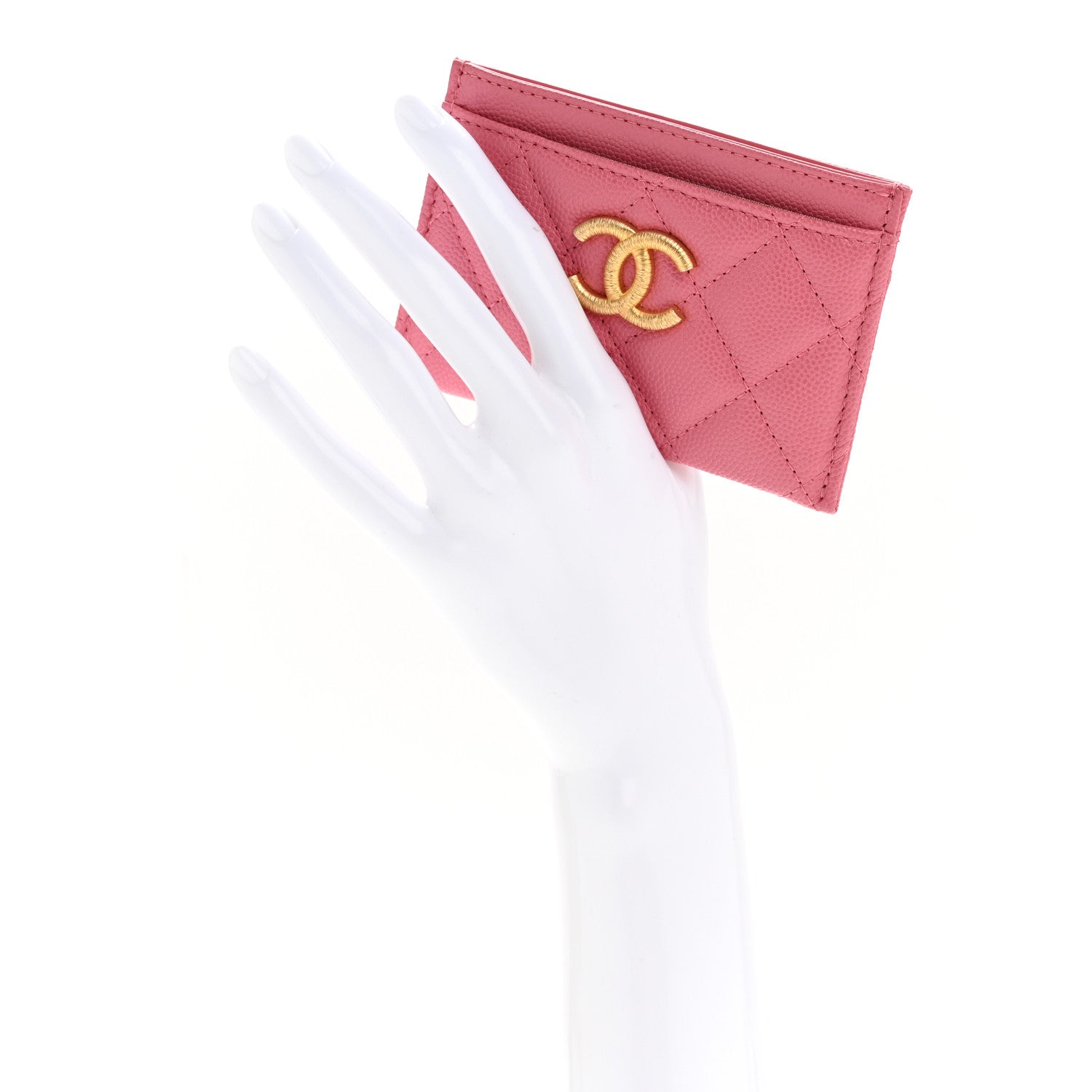 Chanel Caviar Quilted Textured CC Card Holder Pink 3 of 20