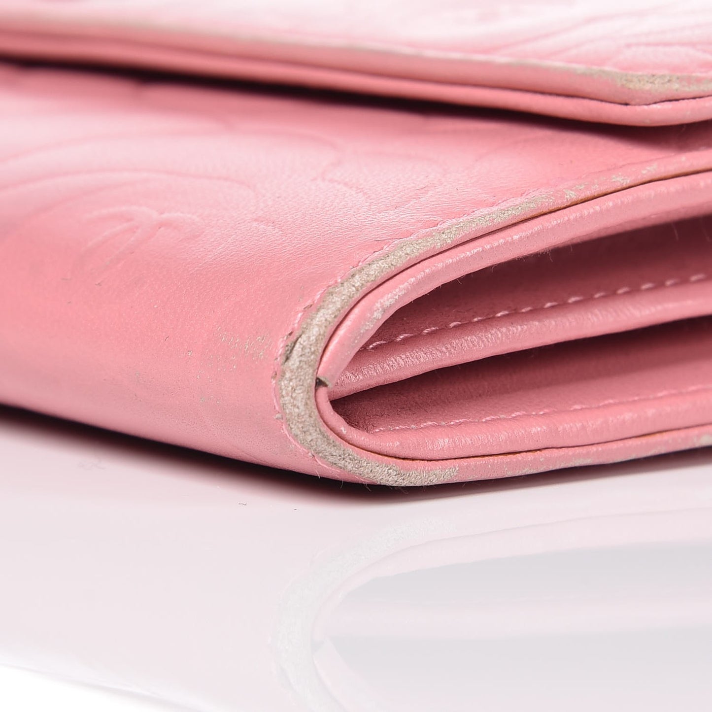 Lambskin Embossed Camellia Large Gusset Flap Wallet Pink