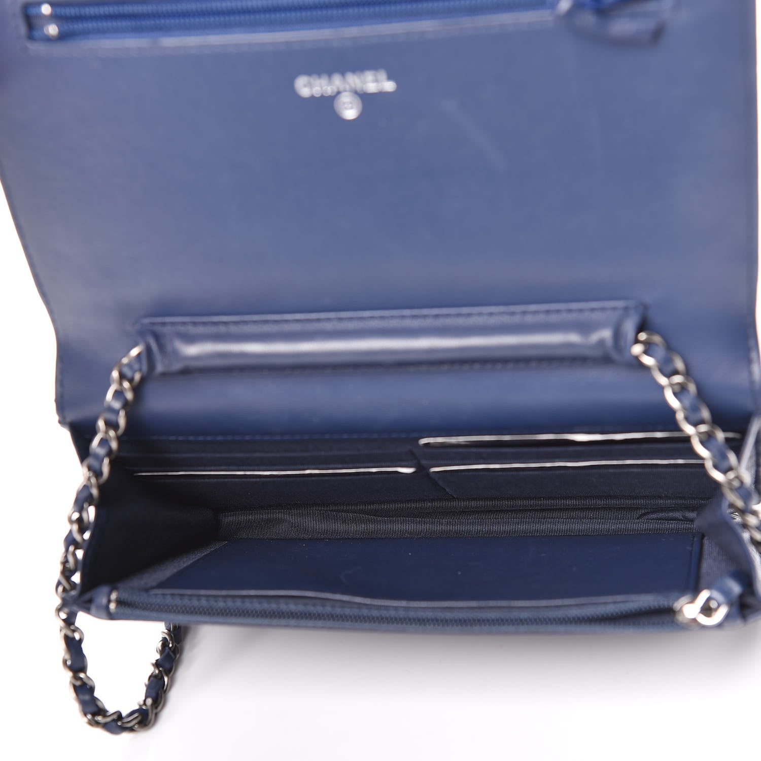 Chanel Lambskin Quilted Wallet On Chain WOC Navy Black 5 of 14