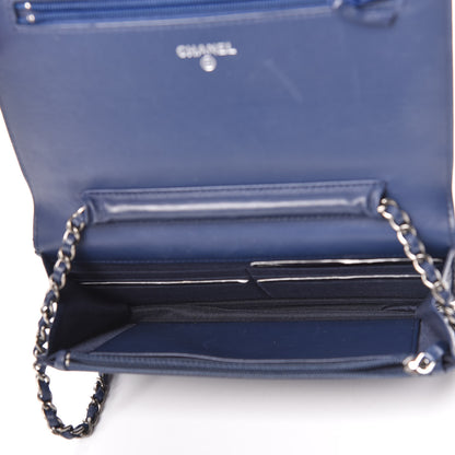 Chanel Lambskin Quilted Wallet On Chain WOC Navy Black 5 of 14