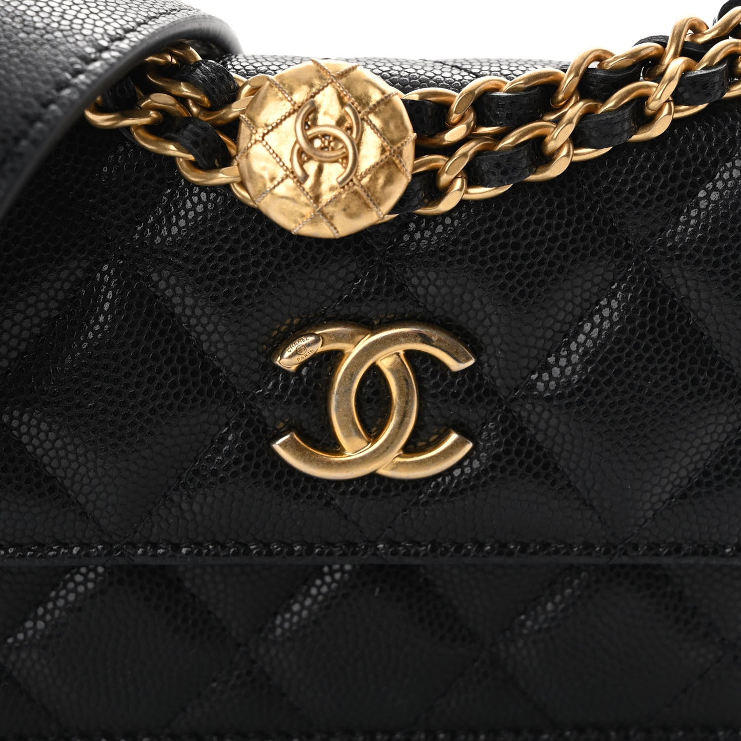 Caviar Quilted Twist Your Buttons Coin Purse With Chain Black