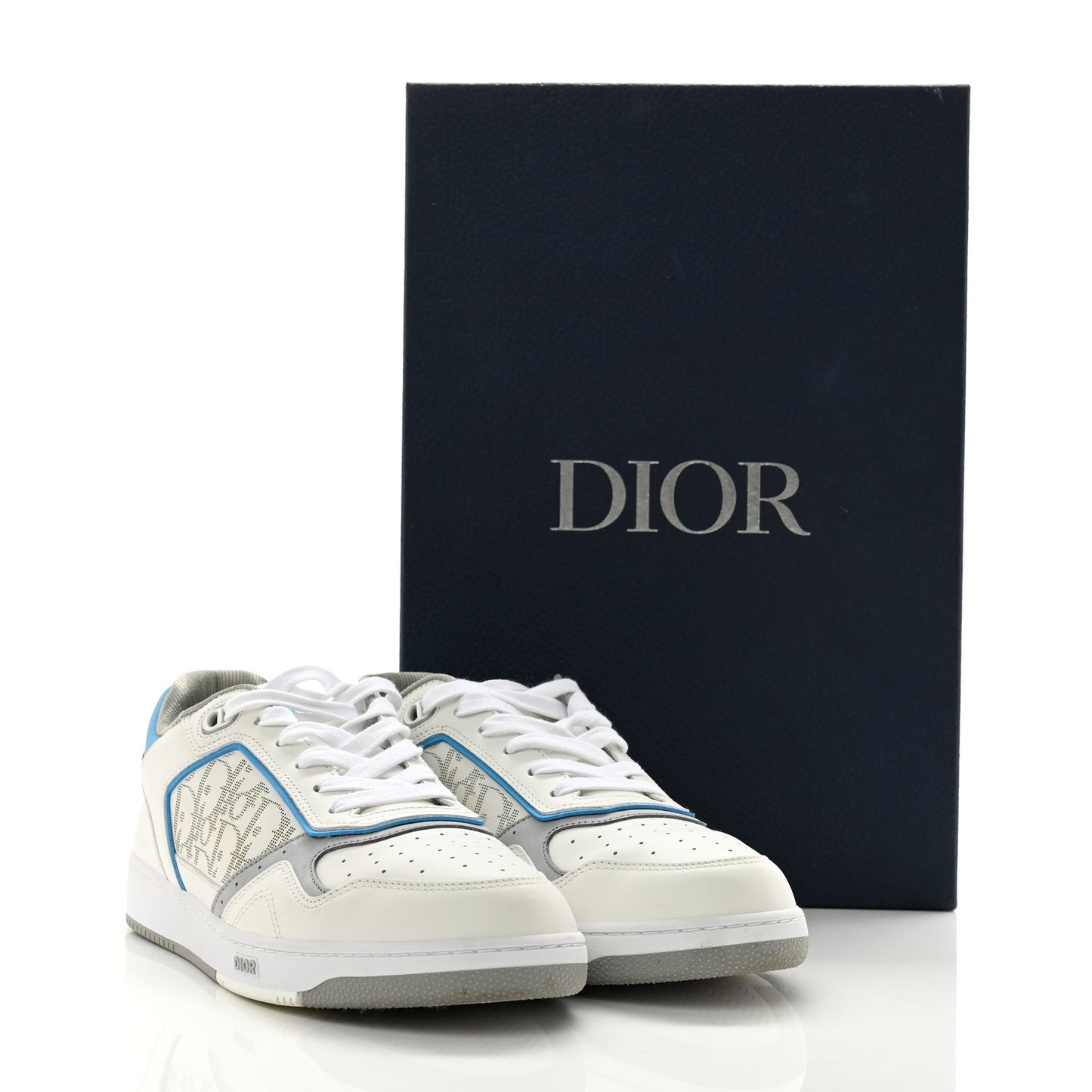 Smooth Calfskin Oblique Galaxy Perforated Mens B27 Low Top Sneakers 44 Beige Blue