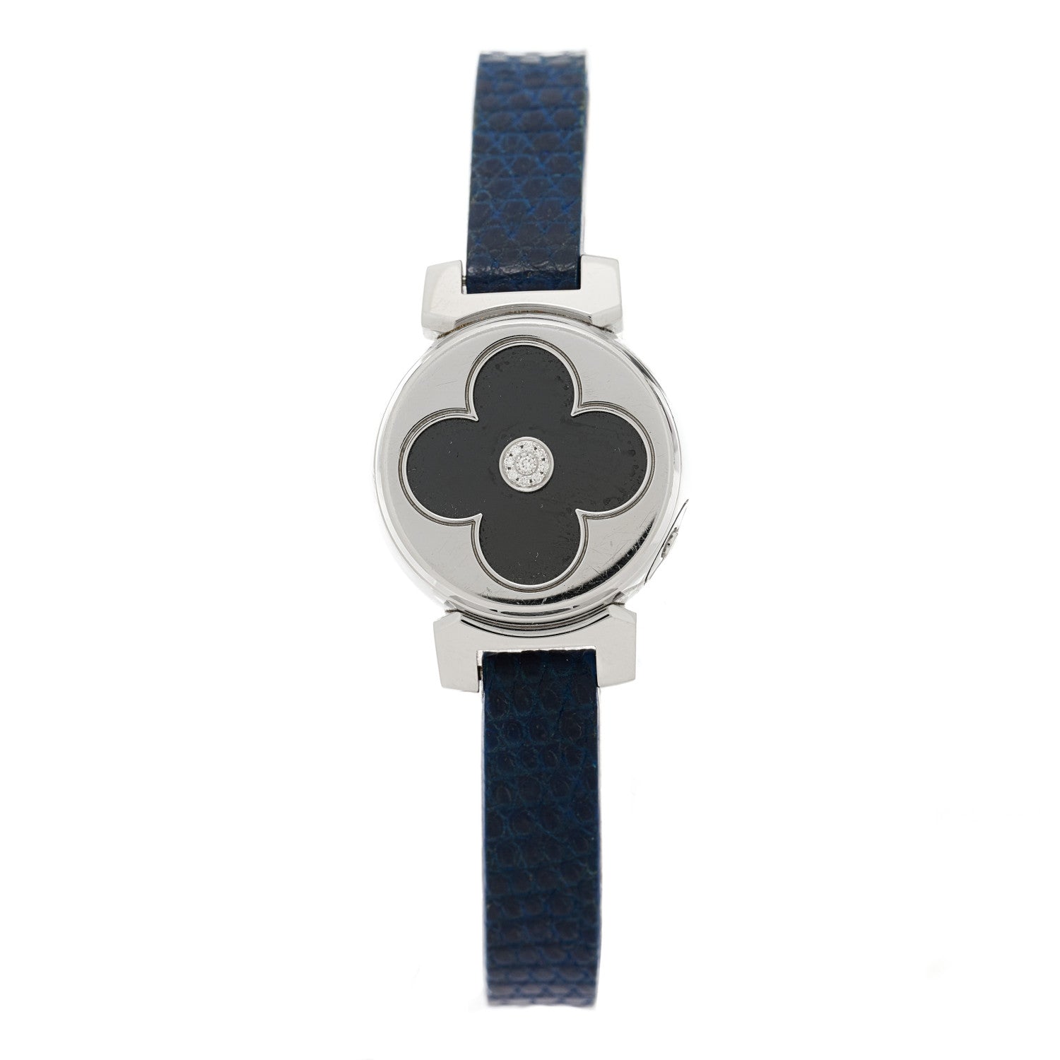 Louis Vuitton Stainless Steel Lizard Diamond 22mm Tambour Bijou Secret Quartz Watch Black 1 of 5