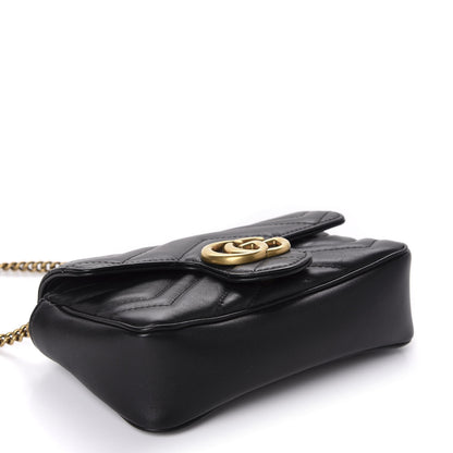 Gucci Calfskin Matelasse Super Mini GG Marmont Shoulder Bag Black 4 of 11