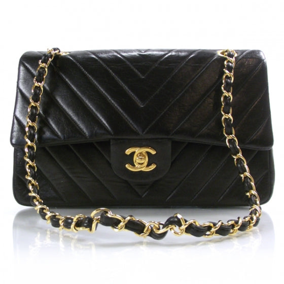 Chanel Vintage Lambskin Chevron Double Flap Black 1 of 13