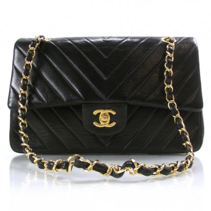 Chanel Vintage Lambskin Chevron Double Flap Black 1 of 13