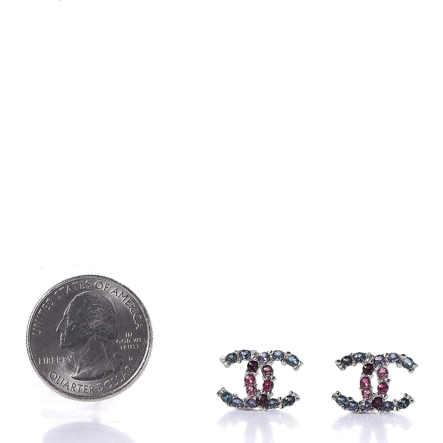 Chanel Crystal CC Earrings Silver Multicolor 2 of 5