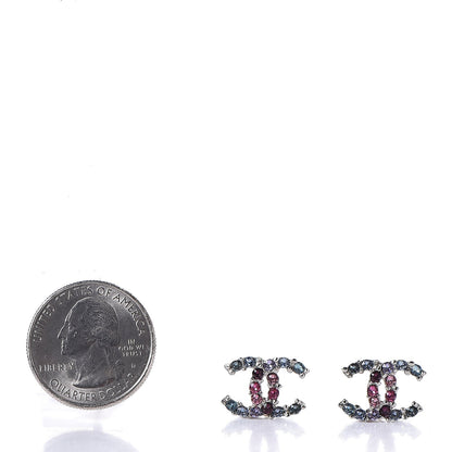 Chanel Crystal CC Earrings Silver Multicolor 2 of 5