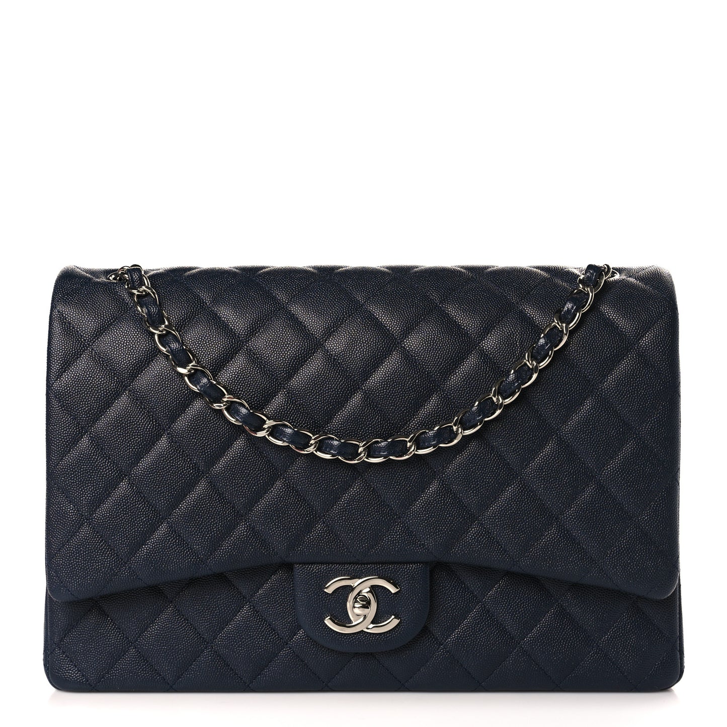 Caviar Quilted Maxi Double Flap Navy Blue