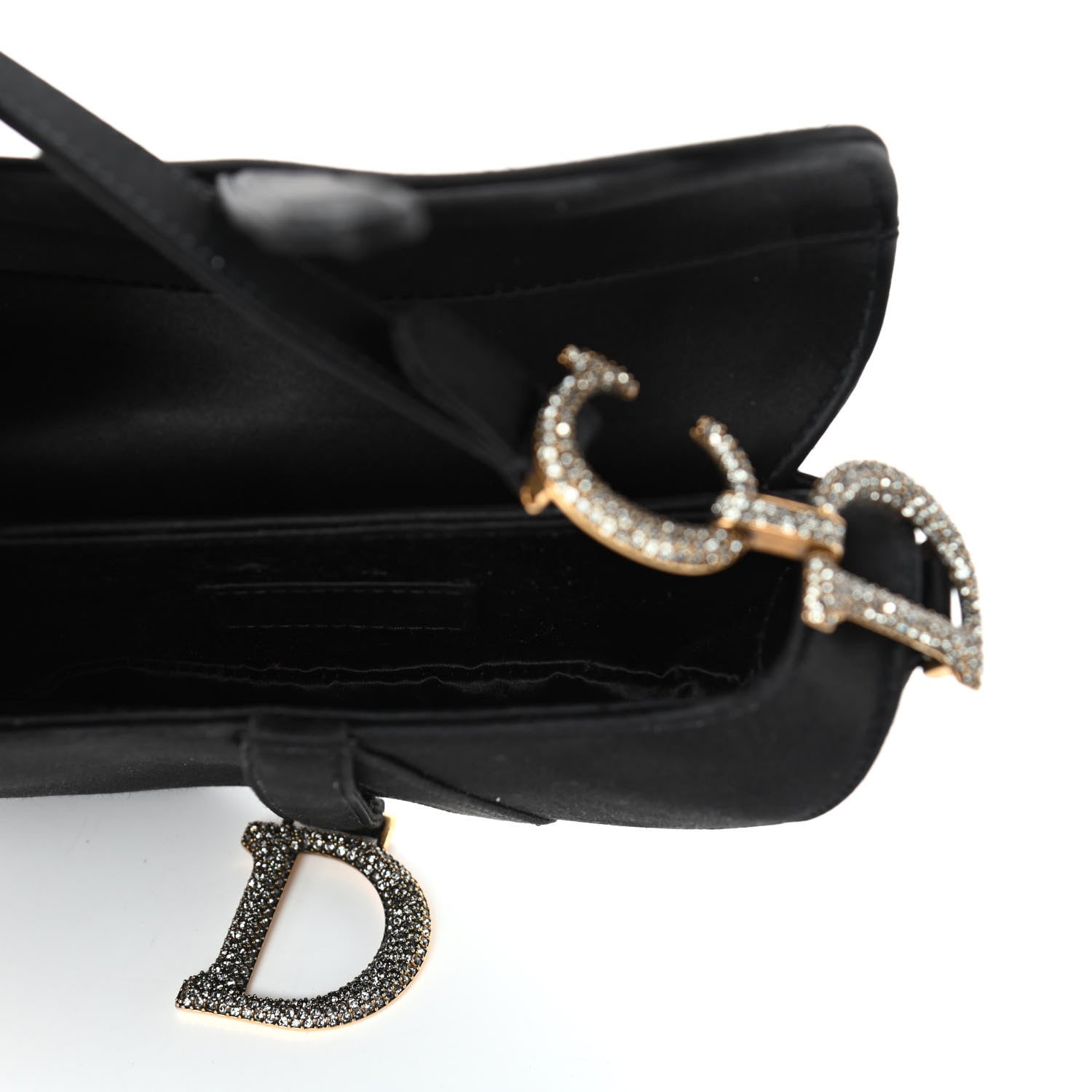 Christian Dior Satin Crystal Mini Saddle Bag Black 813229