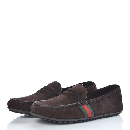 Gucci Suede Web Mens Kanye Driver Loafers 9 Cocoa 3 of 8