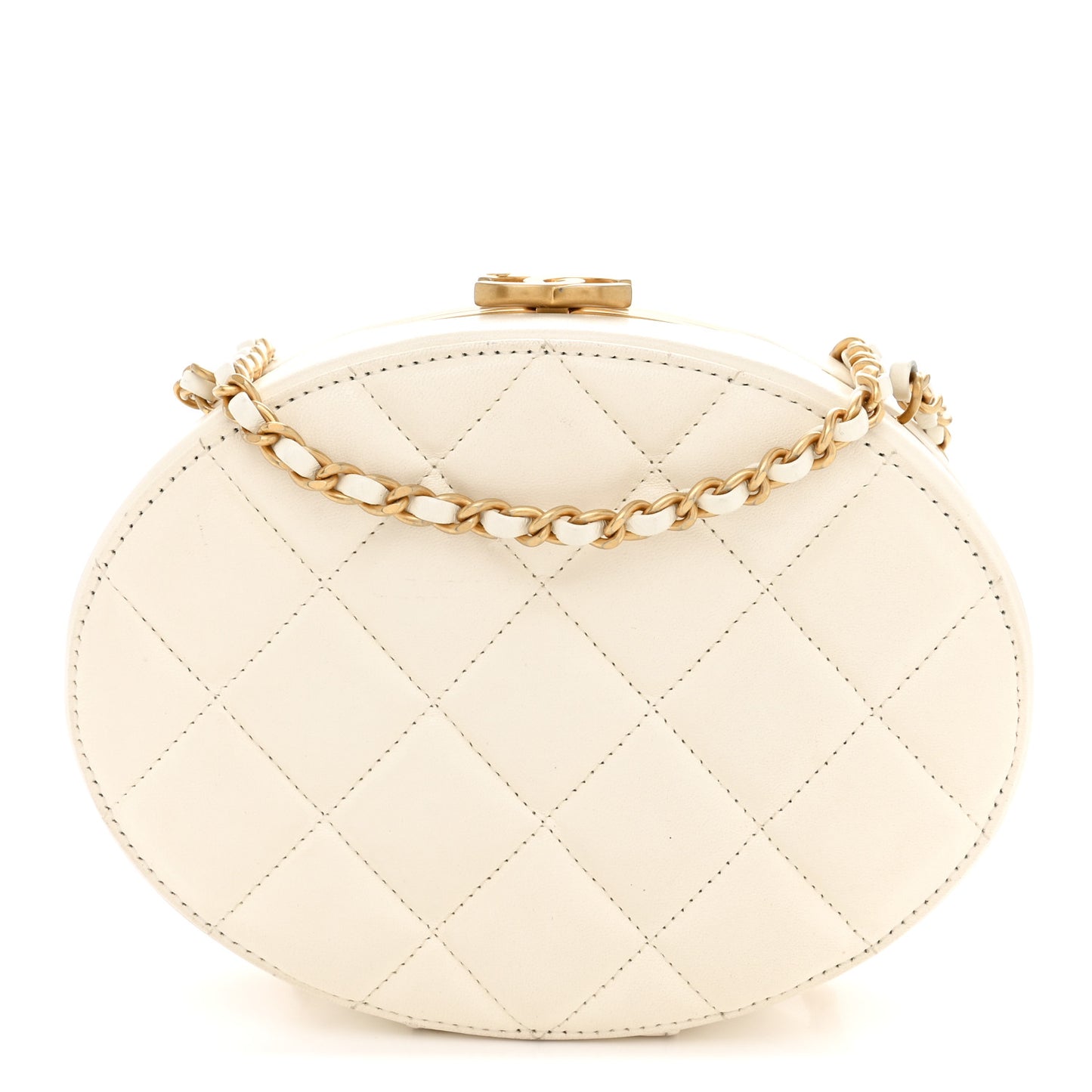 Lambskin Round Clutch With Chain White