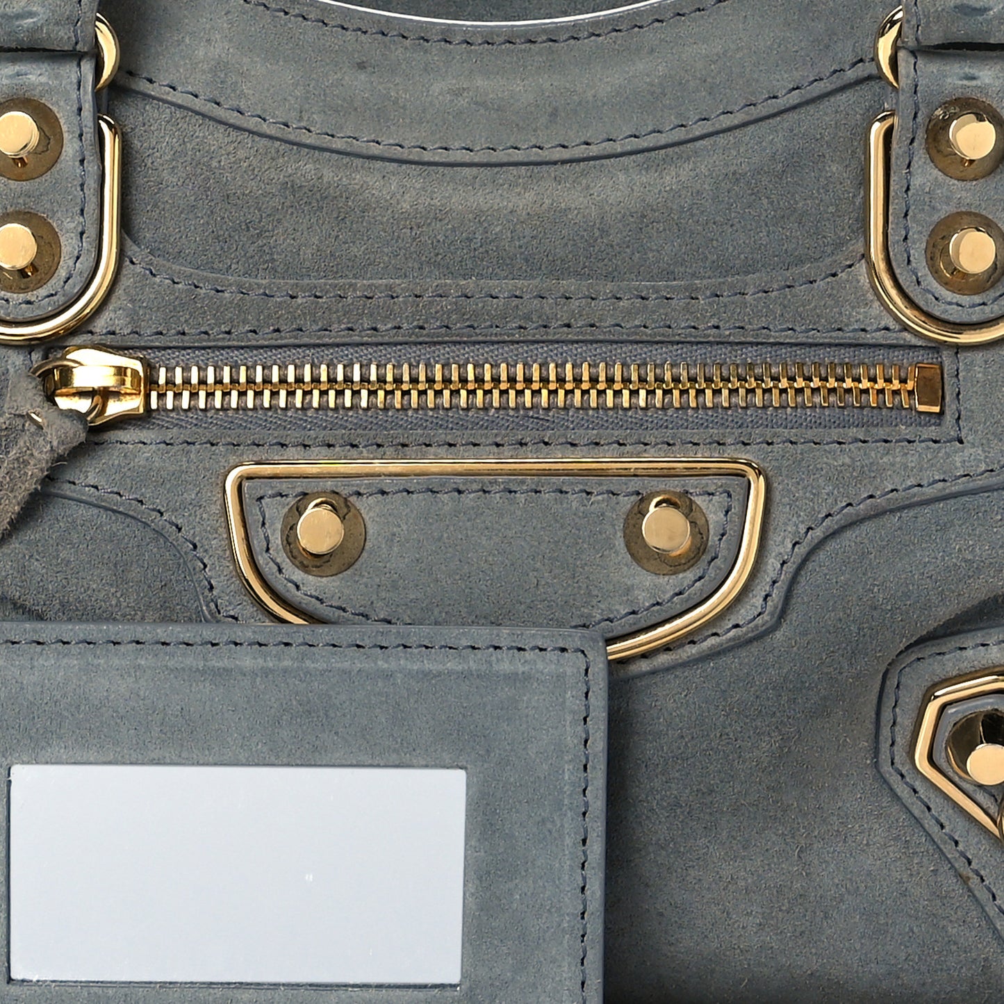 Baby Daim Suede Gold Metallic Edge Hardware Mini City Gris Acier