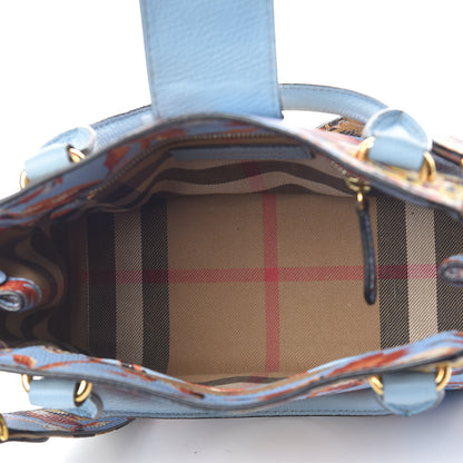 Burberry Soft Grain Calfskin Floral Print Small Buckle Tote Peony Rose Pale Blue Vibrant Orange 5 of 15
