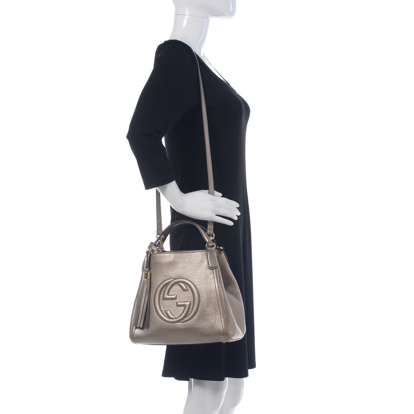 Metallic Pebbled Calfskin Small Soho Shoulder Bag Golden Beige