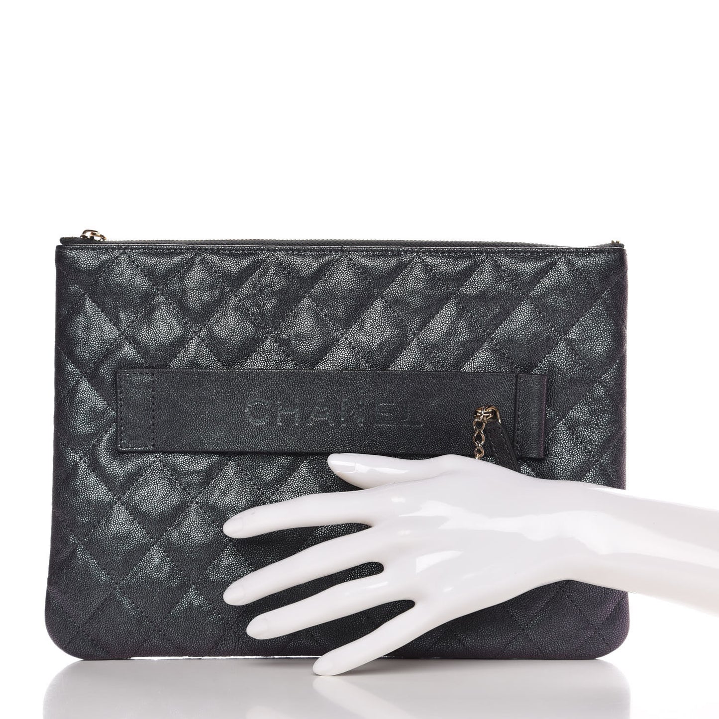 Iridescent Caviar Medium Night by the C Pouch Clutch Black